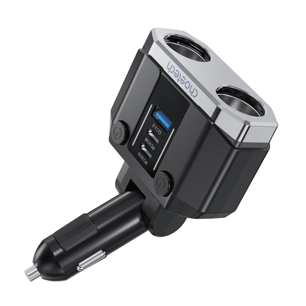 CHOETECH TC0020 45W 2 Sockets + 2x USB-C + 1x USB-A Cigarette Lighter Splitter