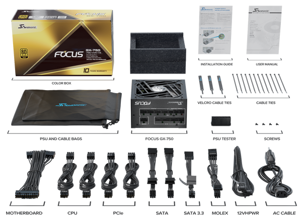 Seasonic FOCUS GX-750 ATX 3.0 750W Gold PSU (SSR-750FX3)