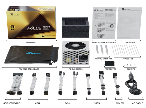 Seasonic FOCUS GX-750 White 750W ATX 3.0 Gold Modular PSU