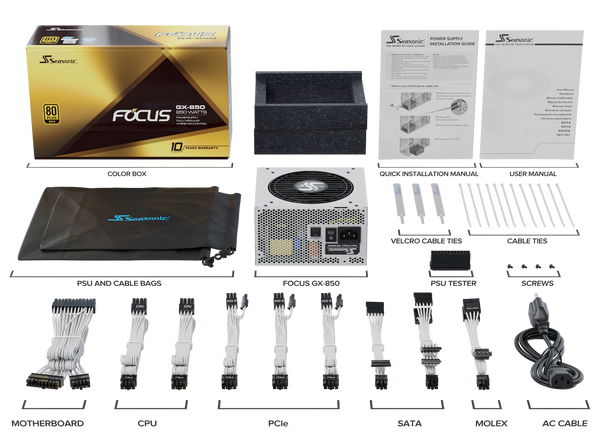 Seasonic FOCUS GX-850 White 850W ATX 3.0 Gold Modular PSU