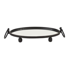 Eliza Oval Iron Mirror Tray with Handles - Black