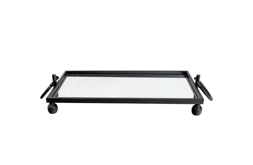 Eliza Small Rectangle Iron Mirror Tray with Handles - Black