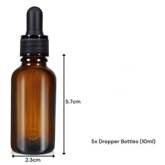 10ml (5 Pack) Amber Glass Dropper Bottle Liquid Essential Oils Bottle Bottles Leakproof Glass Tincture Bottles