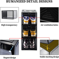 Large Shoe Storage Boxes Stackable Shoe Box Organisers Containers Display Cases Bins Magnetic Door