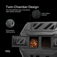 160L Large Outdoor Compost Bin Dual Chamber Tumbling Composter Tumbler Rotating