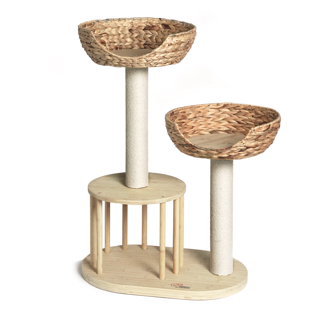 Whisker Wonderland Premium Eco Bamboo Cat Tree Medium - Natural Bamboo Structure, Safe & Stable, Multi-Functional Cat Furniture, Climbing & Scratching