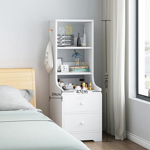 2x Bedside table set with drawers, slim tall cabinet, multifunctional design