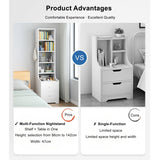 2x Bedside table set with drawers, slim tall cabinet, multifunctional design