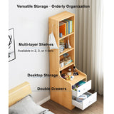 2x Bedside table set with drawers, slim tall cabinet, multifunctional design