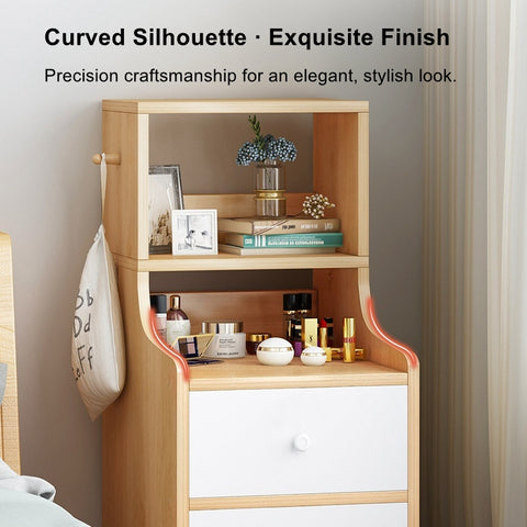 2x Bedside table set with drawers, slim tall cabinet, multifunctional design