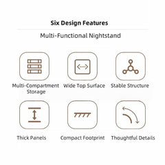 Classic Nightstand Multi-Compartment Storage Reddish-Brown Wood Grain 70cm