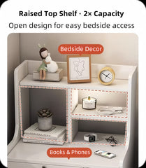 White Nightstand Wooden Knobs Divided Storage Sections Drawers Curved Sides