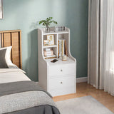 White Nightstand Wooden Knobs Divided Storage Sections Drawers Curved Sides