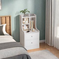 White Nightstand Wooden Knobs Divided Storage Sections Drawers Curved Sides