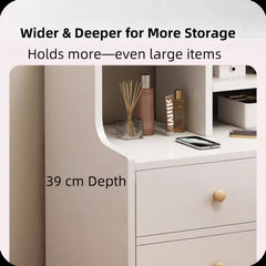 White Nightstand Security Drawer Open Shelf Storage Tray Wooden Knob Minimalist