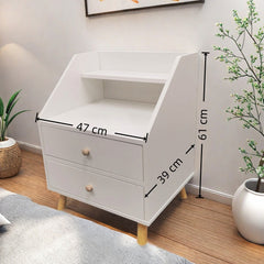 Warm White Nightstand Wooden Legs Knobs Open Storage Two Drawers Modern Design