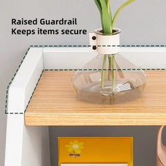 Warm White Nightstand Wooden Legs Knobs Open Storage Two Drawers Modern Design