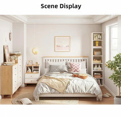 Warm White Nightstand Wooden Legs Knobs Open Storage Two Drawers Modern Design