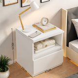 Modern Nightstand Warm White Open Storage Finger Pull Drawer Compact 47cm