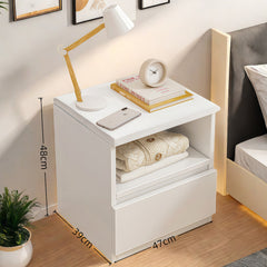 Modern Nightstand Warm White Open Storage Finger Pull Drawer Compact 47cm