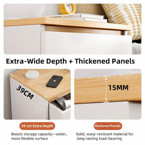 Modern Nightstand Warm White Open Storage Finger Pull Drawer Compact 47cm