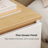 Modern Nightstand Warm White Double Drawer Finger Pull Geometric Clean Lines