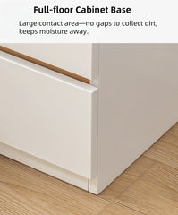 Modern Nightstand Warm White Double Drawer Finger Pull Geometric Clean Lines