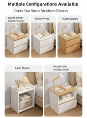 Modern Nightstand Warm White Double Drawer Finger Pull Geometric Clean Lines
