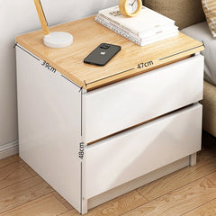 Modern Nightstand Oak Wood Grain Top White Cabinet Double Drawer Finger Pull