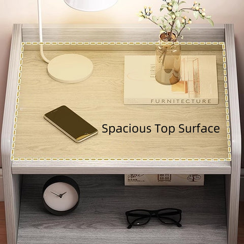 Classic Nightstand Walnut Wood Grain Double Drawer Tray Top White Handles
