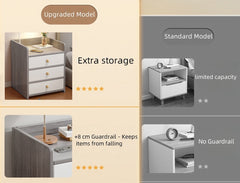 Modern Nightstand Light Gray Wood Grain Three Drawers Safety Tray Top Wooden Knobs