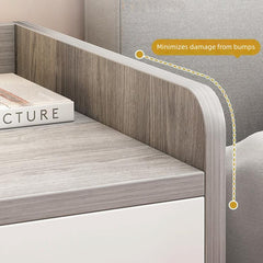 Modern Nightstand Light Gray Wood Grain Three Drawers Safety Tray Top Wooden Knobs