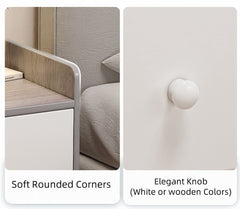 Minimalist Nightstand White Double Drawer Safety Tray Design Wooden Handles