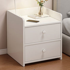 Minimalist Nightstand White Double Drawer Safety Tray Design Wooden Handles