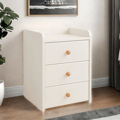 Minimalist Nightstand White Triple Drawer Safety Tray Design Wooden Handles