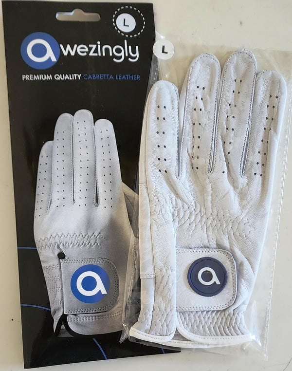 Awezingly Premium Quality Cabretta Leather Golf Glove for Men - White (M)