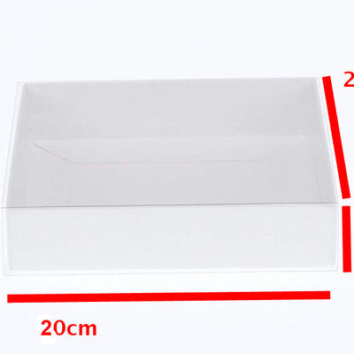 50 Pack of White Card Square Box - Clear Slide On Lid - 20 x 20 x 8cm -  Large Beauty Product Gift Giving Hamper Tray Merch Fashion Cake Sweets Xmas
