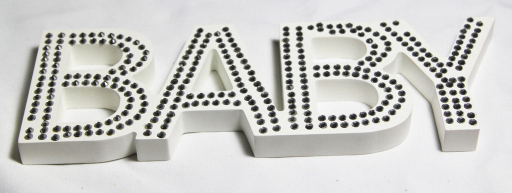 White Baby Nursery 30cm Sign Plaque Plate with Diamantes Newborn Gift Homeware Bedroom Decoration Wall Art