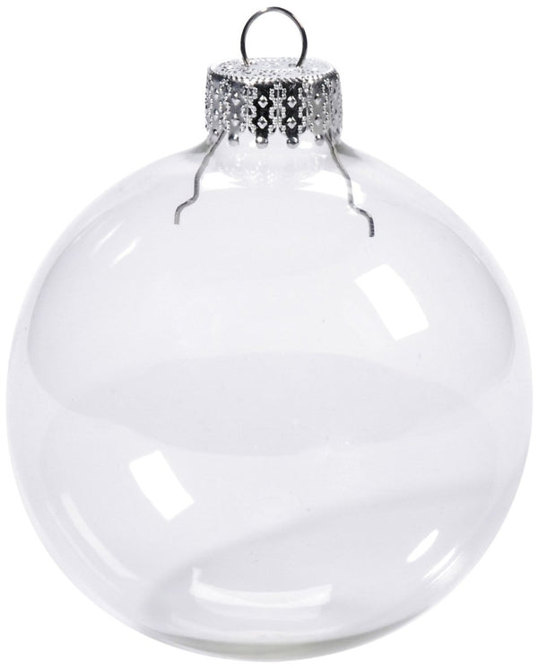 20 x Glass Bauble 8cm Diameter Round Clear with Silver Cap - table or tree centrepice personal memory theme craft gift