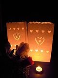 50 Pack White Heart in a Heart Luminary Paper Candle Tea Light Lantern Bags Wedding Garden Anniversary Birthday Night Decorations Evening Party