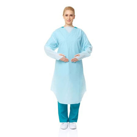 50 Pcs Disposable PPE Gown Protective Workwear Suit Thumb Hook Sleeve Coverall Apron Blue Medical Cleaning Painting