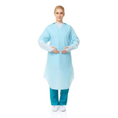 50 Pcs Disposable PPE Gown Protective Workwear Suit Thumb Hook Sleeve Coverall Apron Blue Medical Cleaning Painting