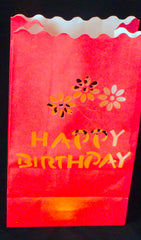 100 Pack Red Happy Birthday Luminary Paper Candle Tea Light Lantern Bags Garden Anniversary Birthday Night Decorations Evening Party