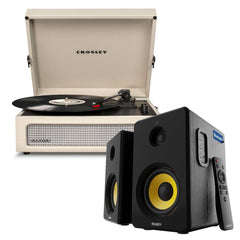 Crosley Voyager Bluetooth Portable Turntable - Dune + Bundled Majority D40X Bluetooth Speakers - Black
