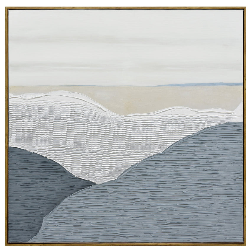 100X100cm Whispering Peaks of Tranquility Dark Wood Framed Hand Painted Canvas Wall Art