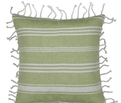 Fresh Green & White Striped Cushion Cover with white knotted edging