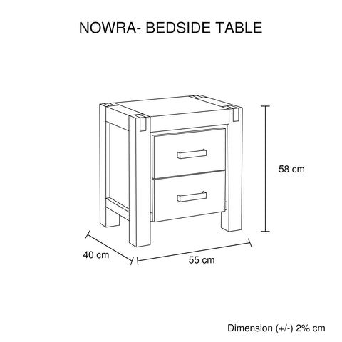 Bedside Table 2 drawers Night Stand Solid Wood Acacia Storage in Chocolate Colour