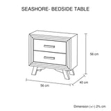 Bedside Table Grey Colour With 2 Drawers Night Stand Solid Wood Metal Handles