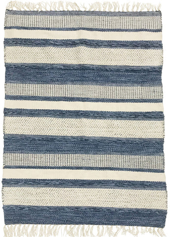 Striped blue/white cotton kilim rug 90x150 cm