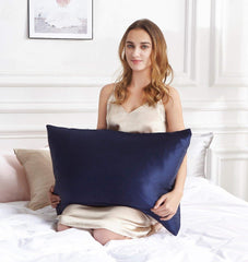 Luxury Pillowcase 2 Pack - 100% Pure Mulberry Silk on Both Sides - Navy Blue